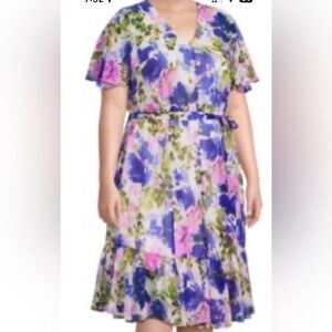 Calvin Klein White Dress with Pink, Blue & Green Floral Print